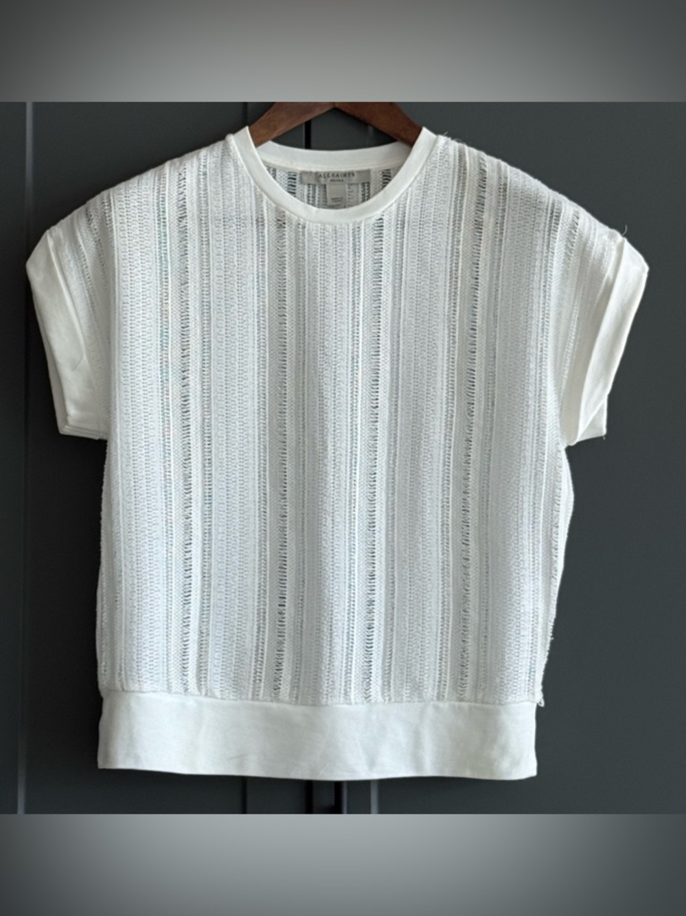 AllSaints White Openwork Knit Short Sleeve Tee